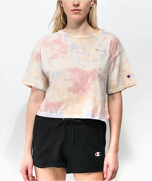 Champion Pink, Blue & Orange Sun Wash Crop T-Shirt