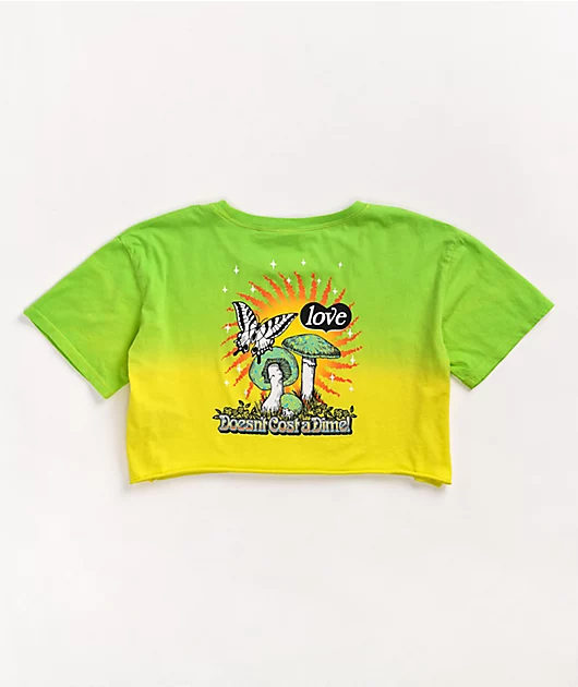 Empyre Kipsy Love Doesn't Cost Yellow & Green Ombre Crop T-Shirt