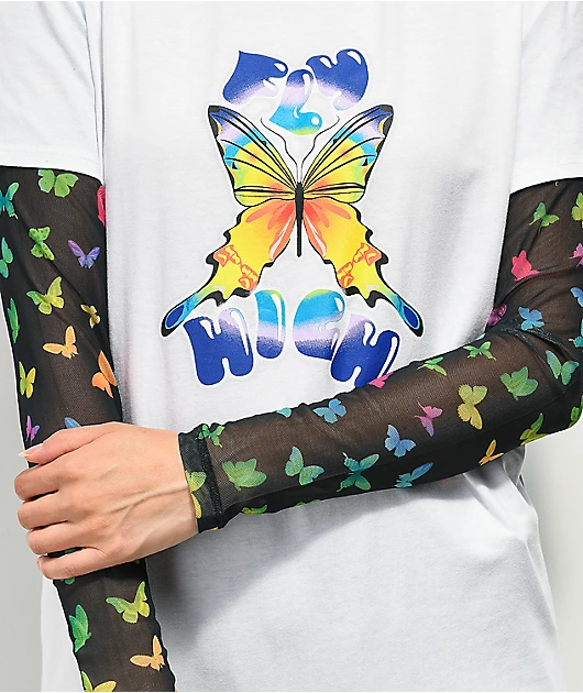 A-Lab Tellie Butterfly White Layered Long Sleeve T-Shirt