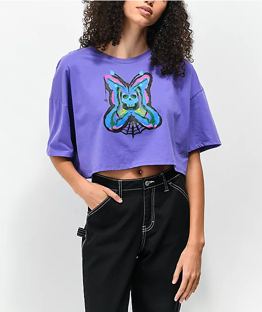 Vitriol Georgia Airbrush Skull Purple Crop T-Shirt