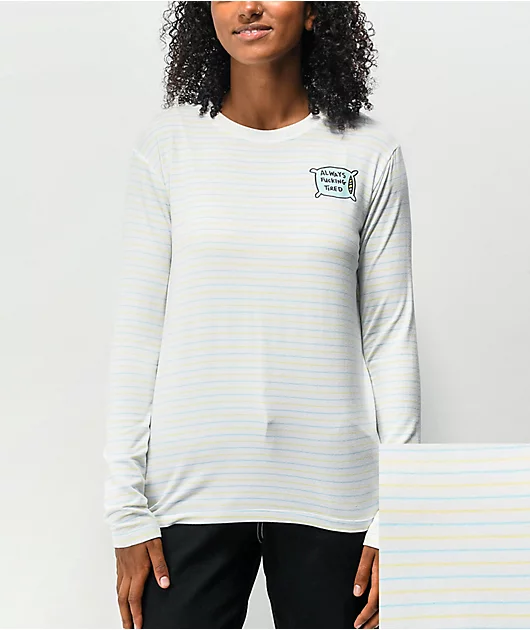 JV by Jac Vanek Always Tired White Stripe Long Sleeve T-Shirt