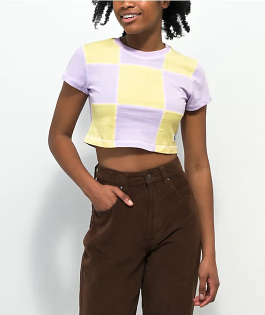 Ragged Priest Checkered Purple & Yellow Crop T-Shirt