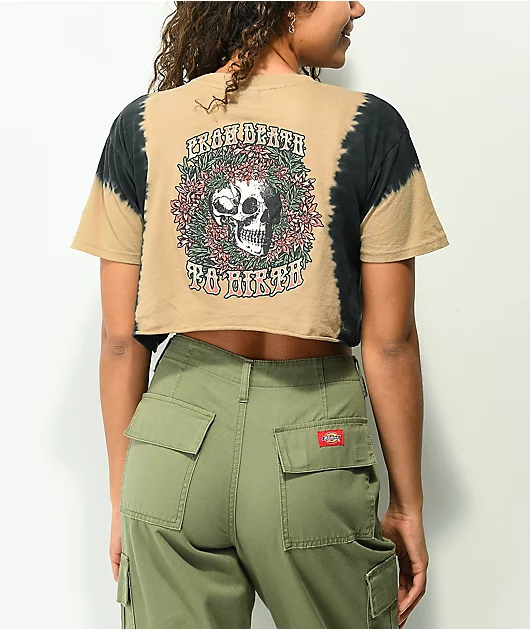 Empyre Kipsy Death To Birth Brown & Black Tie-Dye Crop T-Shirt