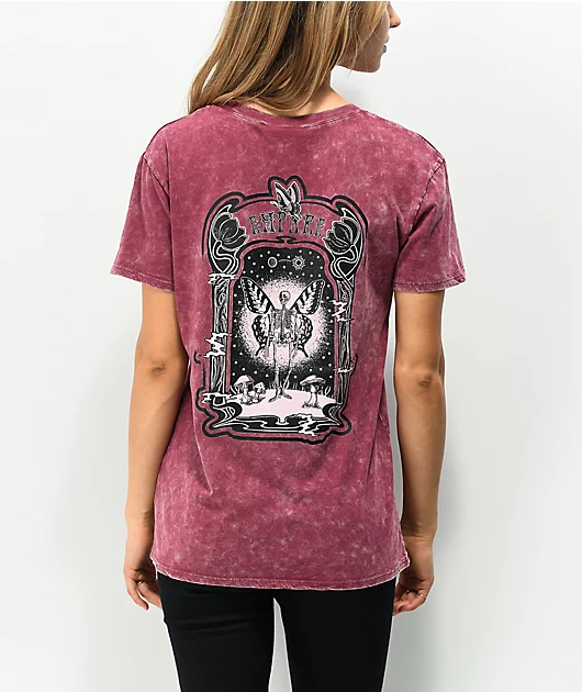 Empyre Laynie Butterfly Skeleton Red Mineral Wash T-Shirt