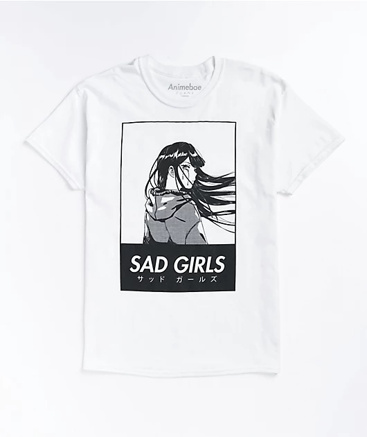 Animebae Sad Girls White T-Shirt