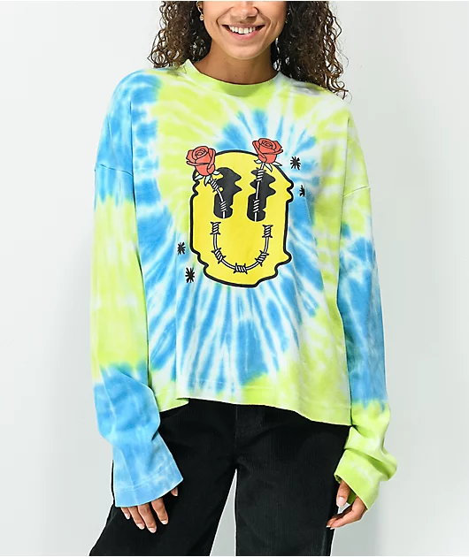 Empyre Reelah Smile Rose Blue & Green Tie Dye Long Sleeve T-Shirt