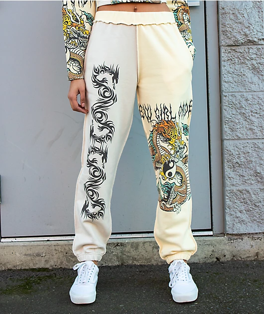 NGOrder Yin Yang Dragon Panel Yellow & Beige Sweatpants