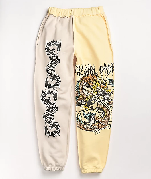 NGOrder Yin Yang Dragon Panel Yellow & Beige Sweatpants
