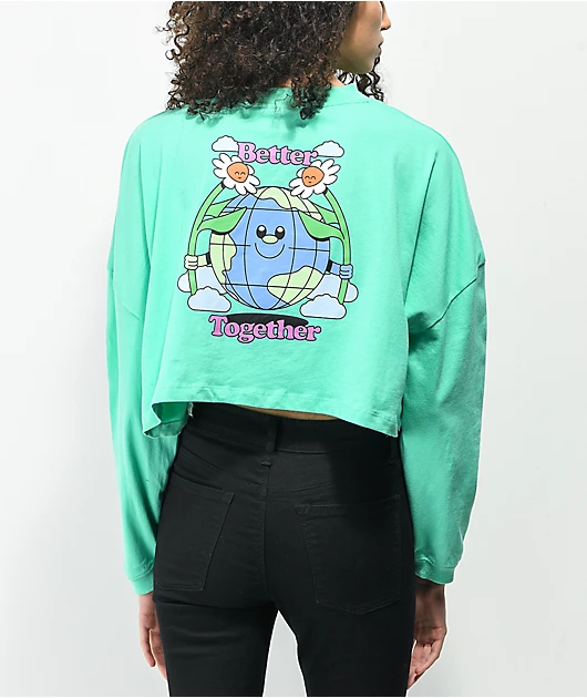 A-Lab Gayle Better Together Teal Long Sleeve Crop T-Shirt