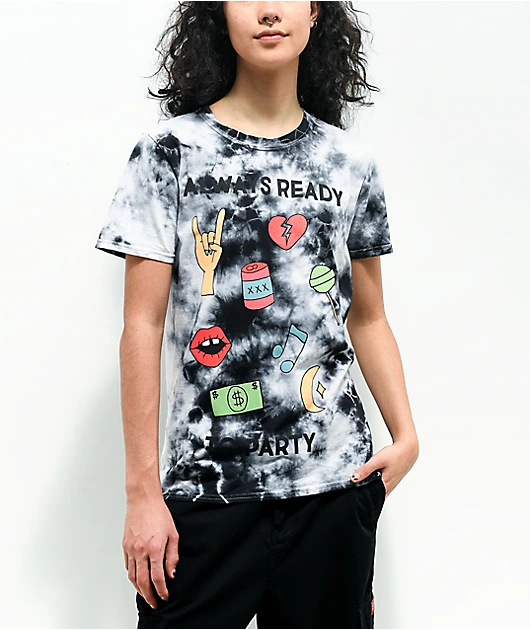 JV by Jac Vanek Always Ready To Party Black Tie Dye T-Shirt