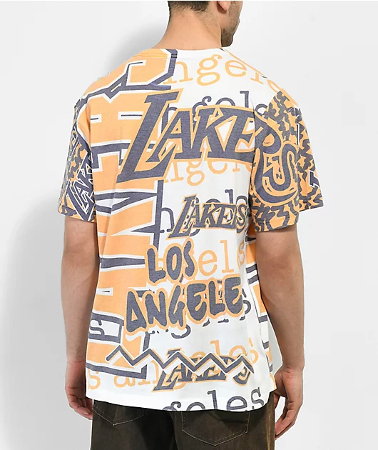 Mitchell & Ness x NBA Jumbotron 2.0 White, Yellow & Purple T-Shirt
