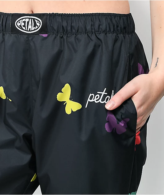 Petals by Petals and Peacocks Fluttering Black Elastic Waist Pants