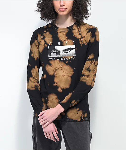 Obey Eyes Wide Open Black Bleach Dye Long Sleeve T-Shirt