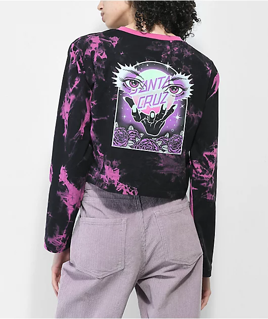 Santa Cruz Fortune Fade Black & Pink Tie Dye Crop Long Sleeve T-Shirt