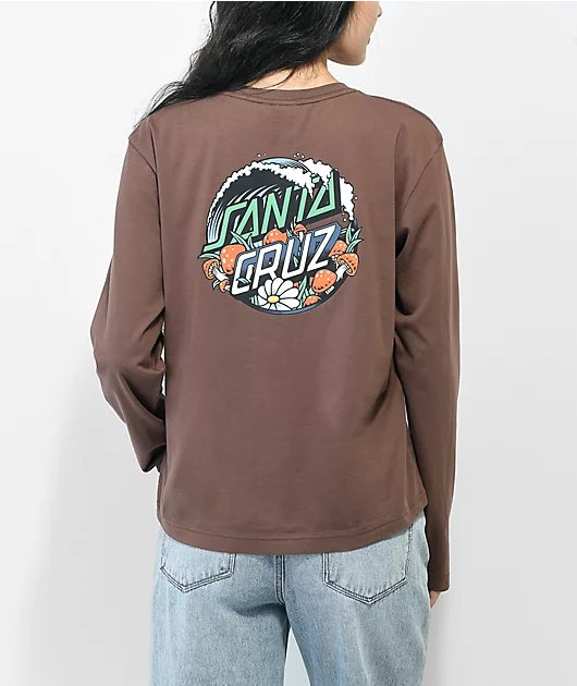 Santa Cruz Mushroom Wave Splice Brown Long Sleeve T-Shirt