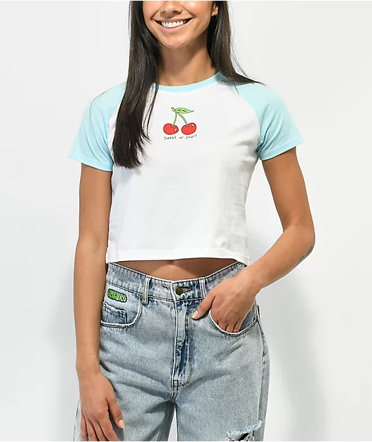JV by Jac Vanek Sweet Or Sour White Raglan Crop T-Shirt