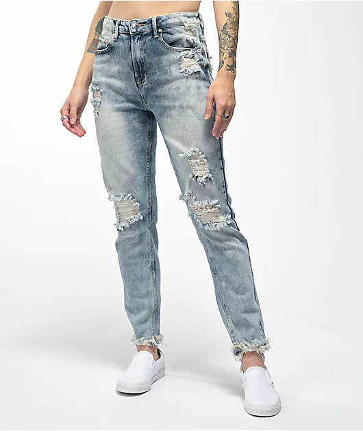 Almost Famous Acid Wash Denim Mom Jeans