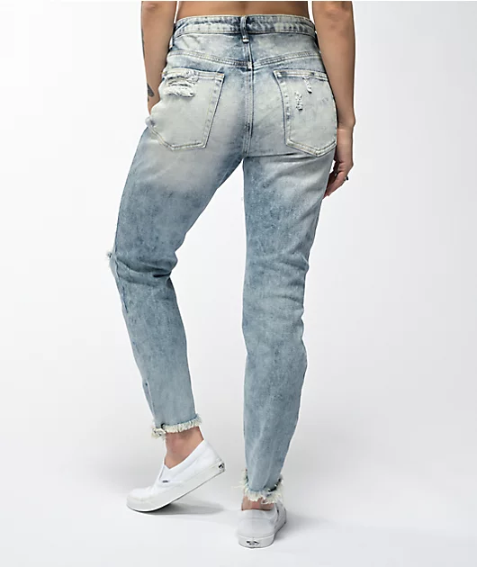 Almost Famous Acid Wash Denim Mom Jeans
