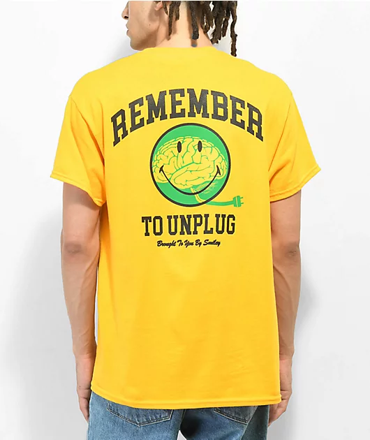 Neon Riot Smiley Unplug Yellow T-Shirt