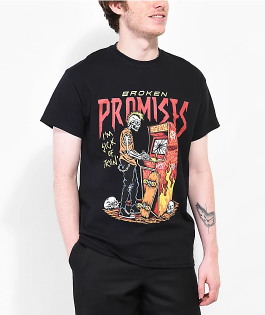 Broken Promises Try Again Black T-Shirt