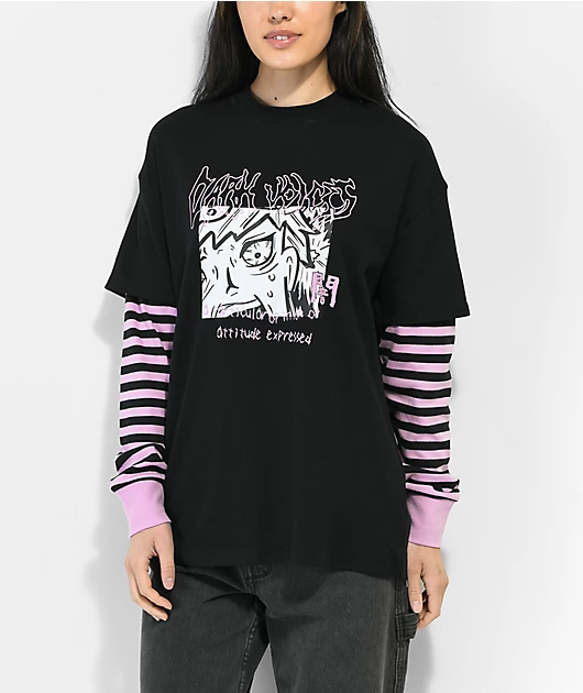 Vitriol Bixie Dark Voices Black & Pink Layered Long Sleeve T-Shirt