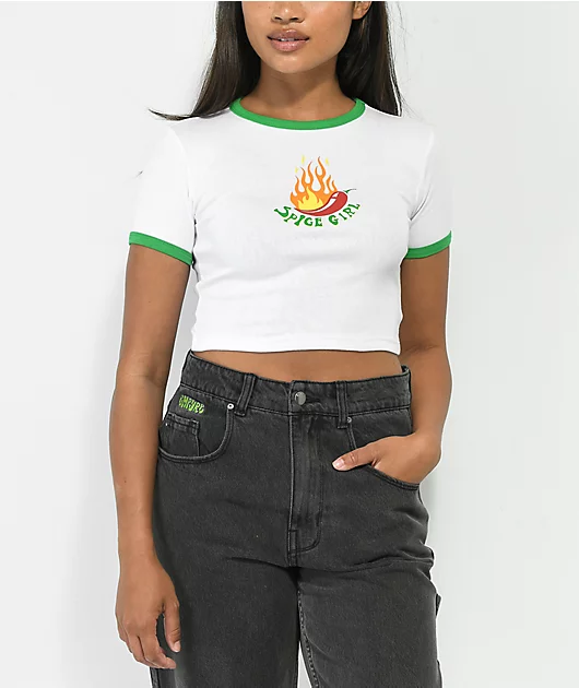 NGOrder Spice Girl White & Green Ringer Crop T-Shirt