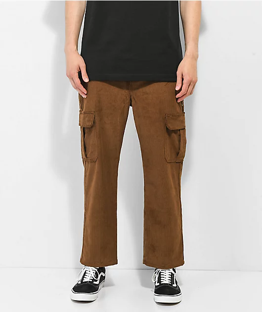 WORBLE Slow Burn Brown Corduroy Cargo Pants