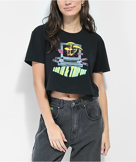 Coney Island Picnic Log In Trip Black Crop T-Shirt