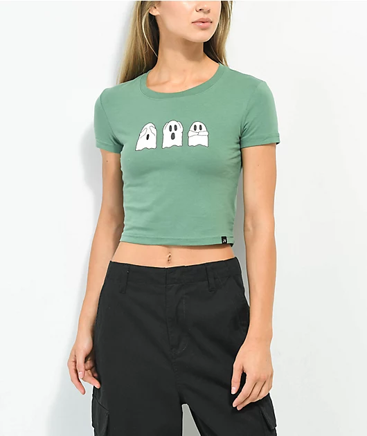 JV By Jac Vanek Three Ghosts Green Crop T-Shirt