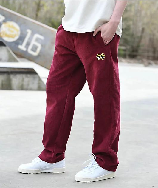 Krooked Kords Burgundy Corduroy Elastic Waist Skate Pants