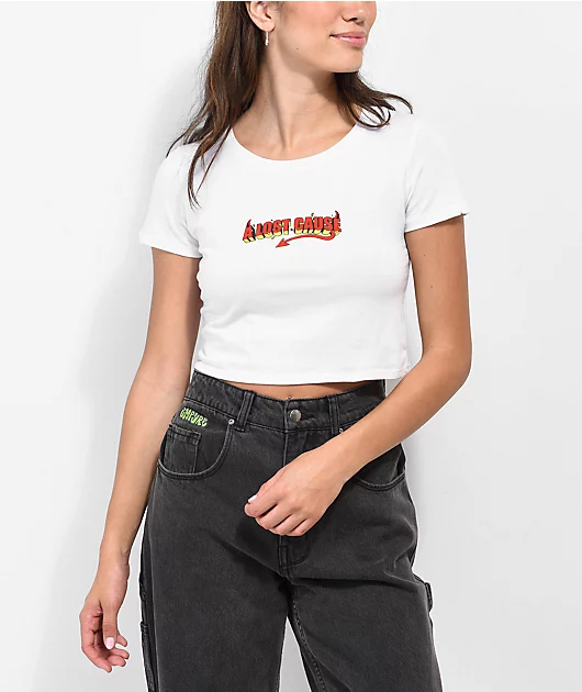 A Lost Cause Little Devil White Crop T-Shirt