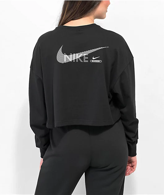 Nike Sportswear Swoosh Black Long Sleeve Crop T-Shirt