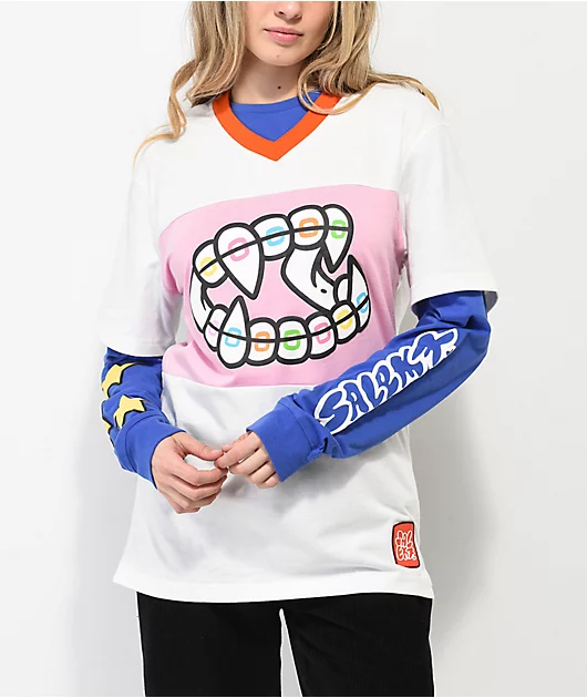 Salem7 Stargirl White & Blue 2fer Long Sleeve T-Shirt