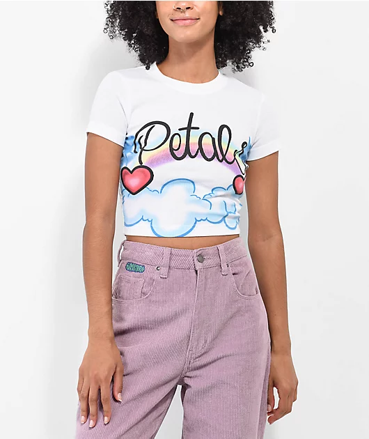 Petals by Petals and Peacocks Airbrush Clouds White Crop T-Shirt