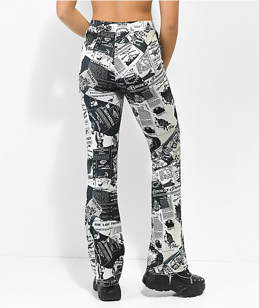 Broken Promises Mixed Media Black & White Flare Pants