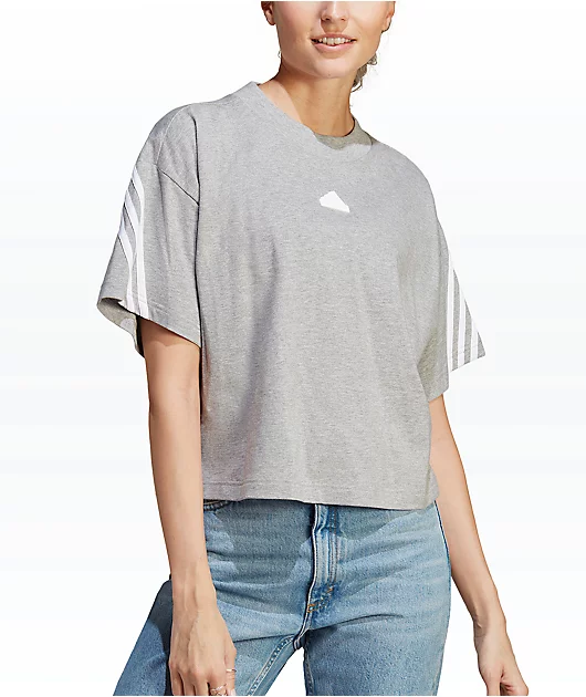 adidas 3 Stripe Grey Crop T-Shirt