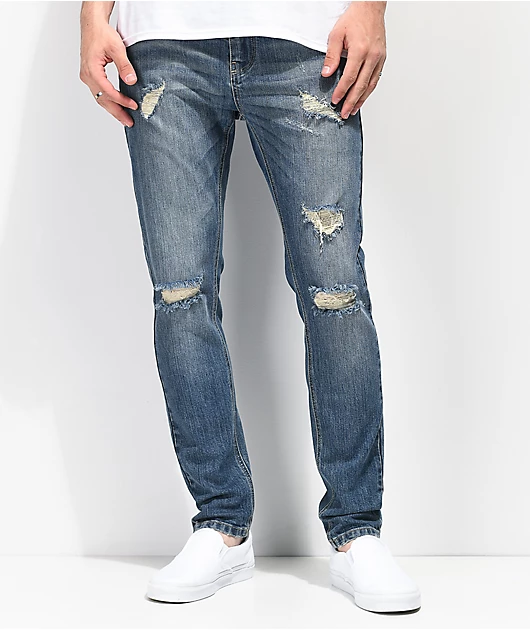 Empyre Verge Lap Blue Distressed Tapered Skinny Jeans
