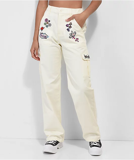 Broken Promises x Happy Bunny Focus On Me White Cargo Pants