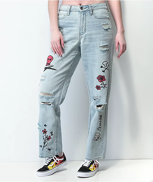 Ninth Hall Sire Printed Light Blue Denim Dad Jeans