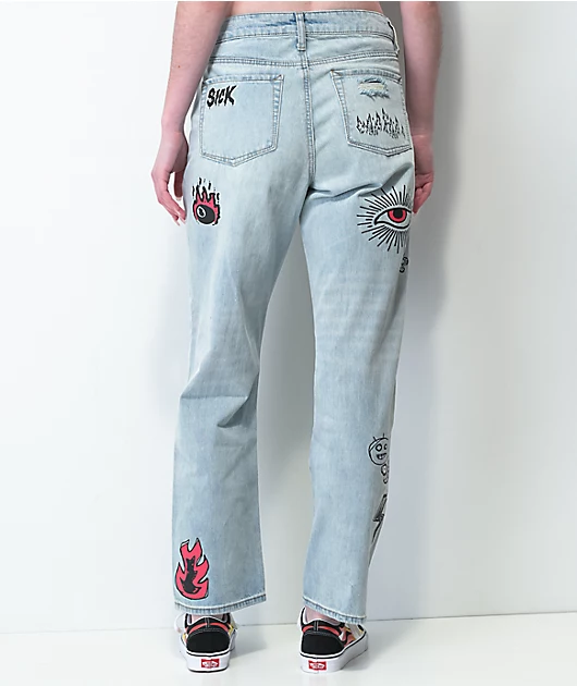 Ninth Hall Sire Printed Light Blue Denim Dad Jeans