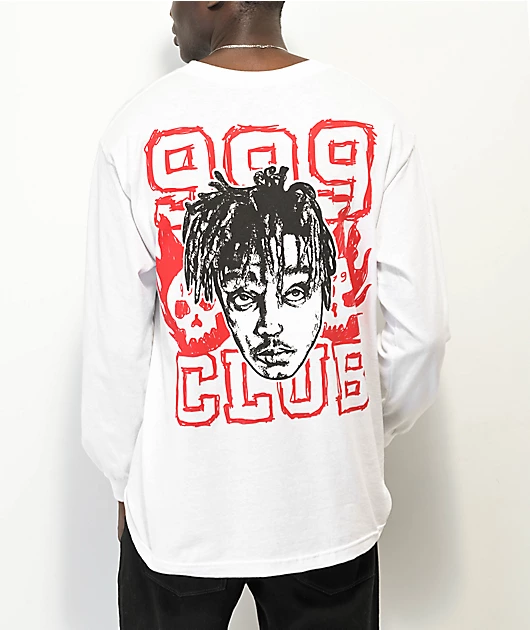 999 Club by Juice WRLD Skull Flames White Long Sleeve T-Shirt