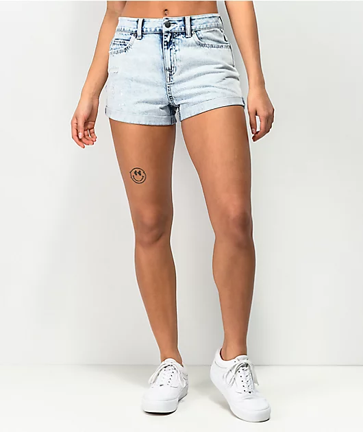 Empyre Adrian Roll Hem Light Wash Denim Shorts