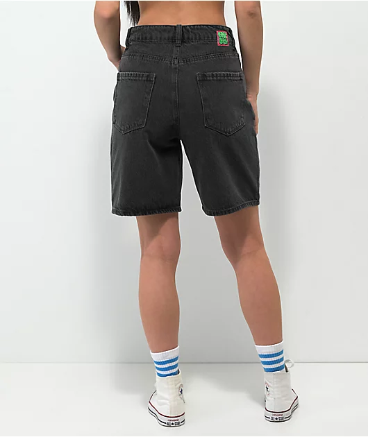 Empyre Tori Loose Fit Black Wash Denim Skate Shorts