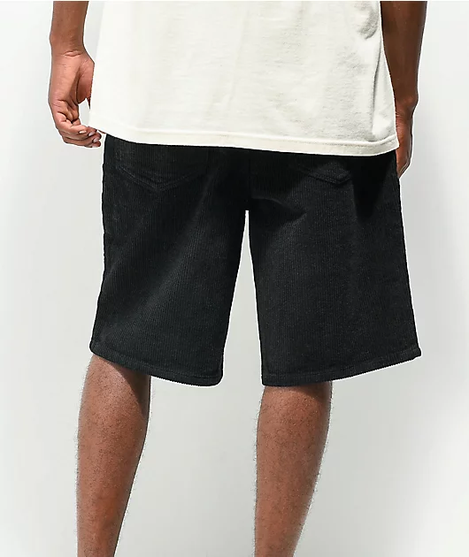 Empyre Loose Fit Black Corduroy Skate Shorts