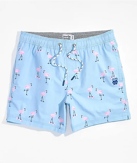 Party Pants Cruiser Flamingoes Sky Blue Board Shorts