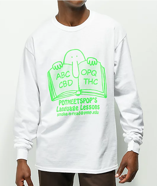 Pot Meets Pop Language Lesson White Long Sleeve T-Shirt