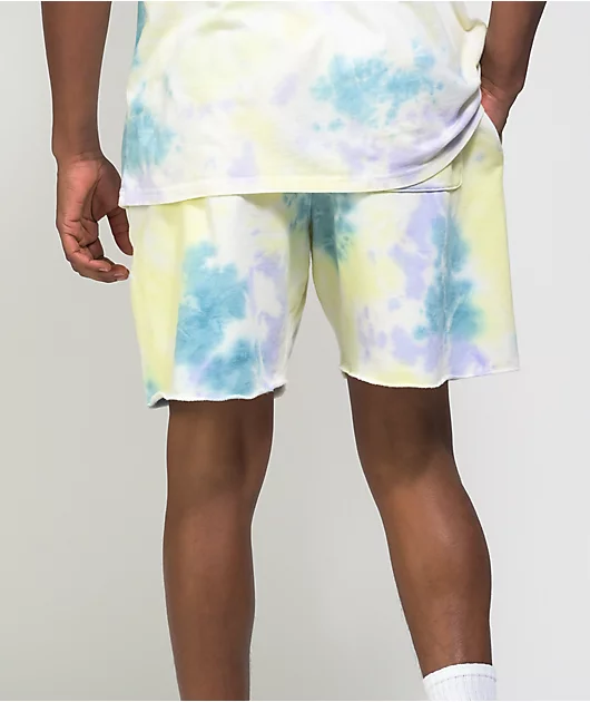 Champion Lightweight Lemon Glacier Blue, & Purple Tie Dye Sweat Shorts