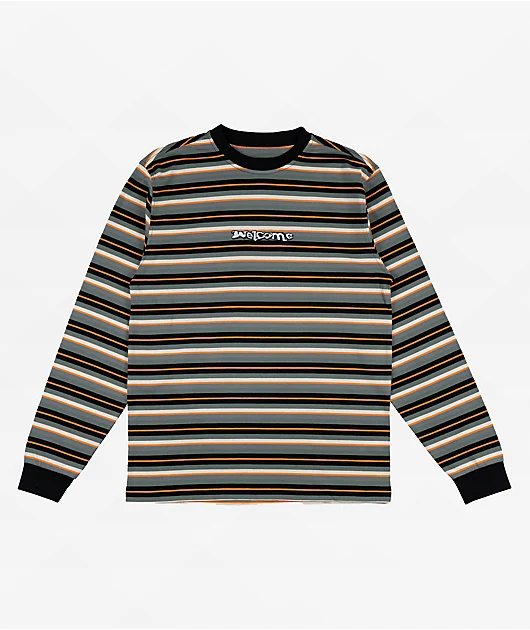 Welcome Surf Stripe Green & Orange Long Sleeve T-Shirt
