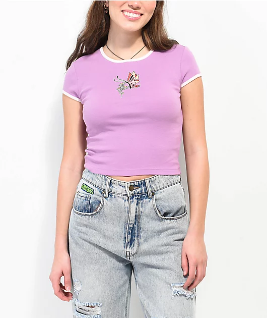A.LAB Elish Butterfly Lavender Crop T-Shirt