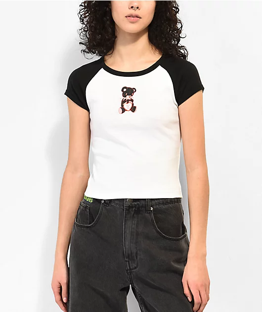 A.LAB Tammie Black & White Raglan Crop T-Shirt